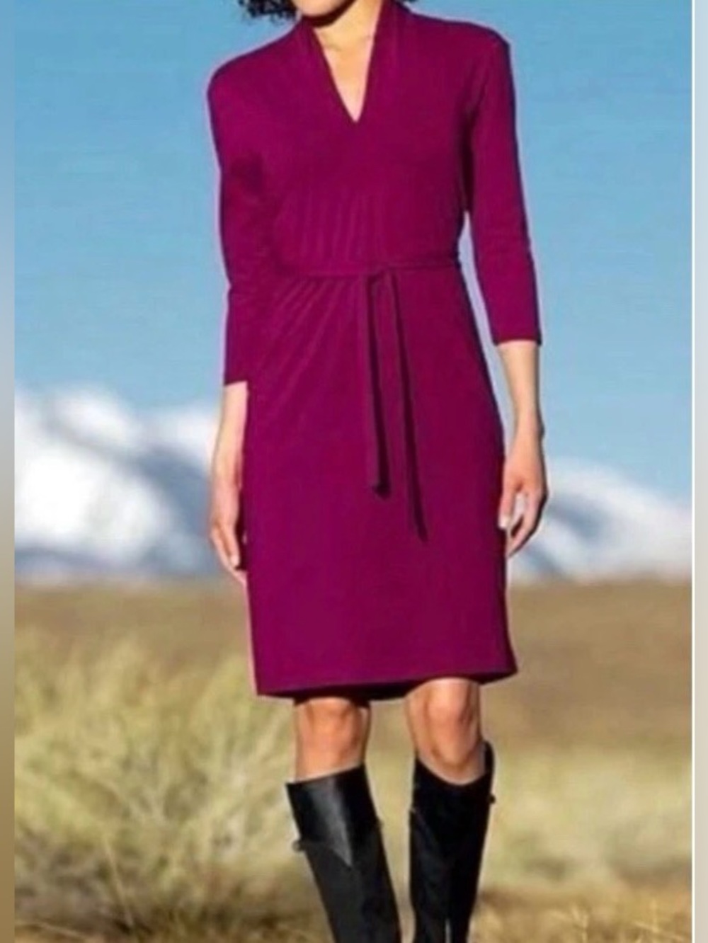 Patagonia Vitaliti Magenta Organic Cotton Knit Dress, 3/4 Sleeves - Small